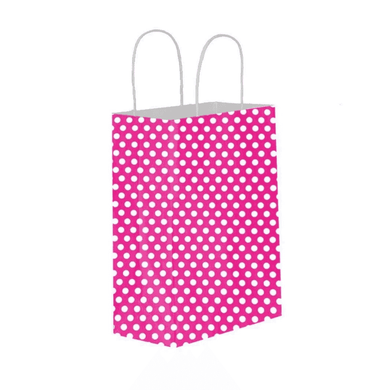 Kraft Twist Handle Bag Fuchsia Polka Dot 25x31x12 სმ