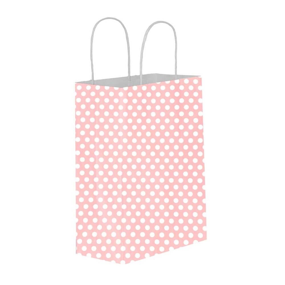 Kraft Twist Handle ჩანთა 12x25x31 ვარდისფერი პოლკა წერტილი